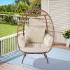 Wicker Egg Chair, Oversized Indoor Outdoor Lounger for Patio, Backyard, Living Room w/ 5 Cushions, Steel Frame, 440lb Capacity - Beige