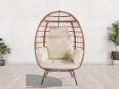 Wicker Egg Chair, Oversized Indoor Outdoor Lounger for Patio, Backyard, Living Room w/ 5 Cushions, Steel Frame, 440lb Capacity - Beige