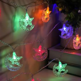 Ramadan Star Moon Crescent String Lights 2 Light Modes Battery Powered Decorative Light for Christmas Wedding Party Home Patio Warm Light (Color: Multi-color)